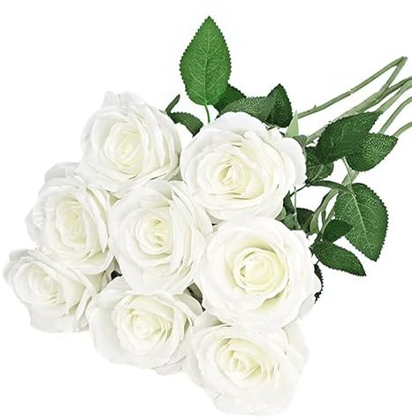 Tancodii Bouquet di steli di rose artificiali bianche per tombe funebri fiori per casa evento decorazione matrimonio pianta finta