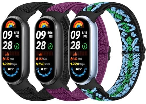 Bcuckood Elastisches Armband Kompatibel mit Xiaomi Smart Band 10/9/8 Damen Herren, dehnbares Uhrenarmband weiches elastisches Nylon Ersatzarmband für Xiaomi Mi Band 10/9/8, 3 Stück