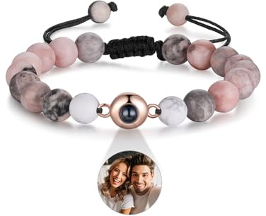 ALBERTBAND Tigerauge Perlen Armband Mit Personalisiertem Foto und Projektion - Geschenk für Ihn, Partner, Paar - Geburtstage, Valentinstag, Weihnachten