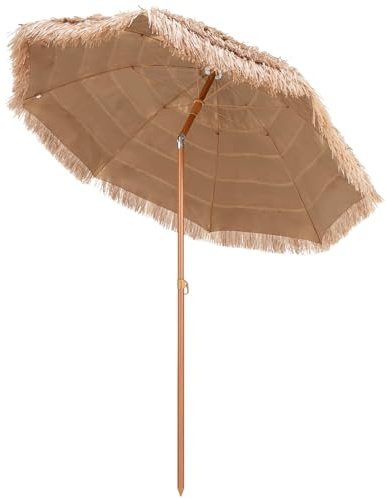 KOMFOTTEU 2.2M Sonnenschirm Hawaii, Strandschirm 30° knickbar, Balkonschirm Strohschirm mit Sonnenschutz & 8 Rippen, Marktschirm für Garten, Strand, Outdoor