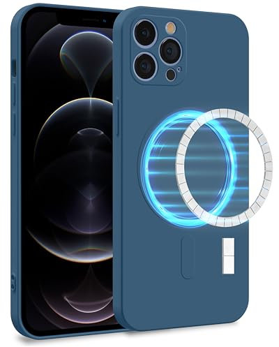 MyGadget Coque Silicone [ Compatible avec MagSafe ] Compatible avec Apple iPhone 12 Pro - Case TPU Souple & Soft avec Doublure Microfibre - Cover Protection Bleu Foncé