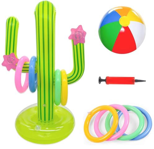 Cactus Gonflable Jeu de Lancer D'anneau, 11 PCS Jeux Piscine Gonflable, Bouée Piscine Jouet Anneau Cactus, Jouet Piscine Flottant Jeux, Journée D'été Jeu Piscine de Fête en Extérieur