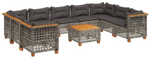 vidaXL Garten Sofa Garnitur 10-TLG., Gartenmöbel Set mit Kissen, Sitzgruppe für Garten Terrasse, Sitzgarnitur Lounge Modular, Grau Poly Rattan