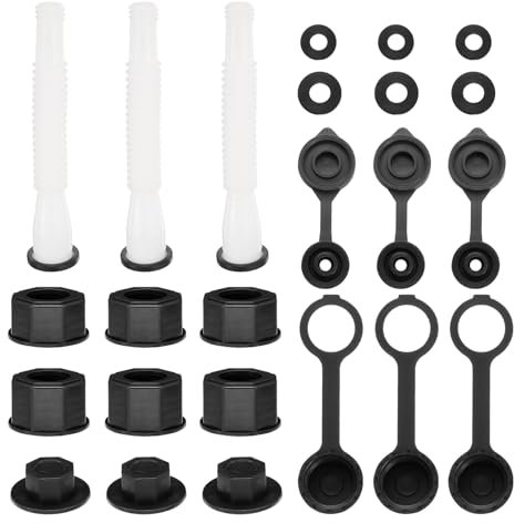 sourcing map 3set Gas Can Spout Replacement, Gas Can Nozzle Flexible Pour Nozzle w Fine/Coarse Thread Cap, Spout Sealing Cap, Gas Can Vent Cap-A/B for Most 1/2/5/10 Gal Can, White