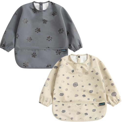 PewinGo Lätzchen zum Abstillen mit Langen Ärmeln & BLW-2PCS, Weiches und Hautfreundliches Material, Lätzchen zum Stillen, Wasserdicht und Leicht zu Reinigen & Maschinenwaschbar, für Baby