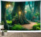 LB Wandteppich Grüner Wald Wandtuch Märchenhafte Naturszenerie Wandbehang Pflanzen und Bäume Party Kulisse Tapisserie für Wohnzimmer Schlafzimmer Wohnheim Wanddeko,150x100cm