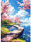 AIRDEA Seelandschaft Diamond Painting Erwachsene, DIY 5D Kirschbaum Diamant Painting Bilder, Bastelset Erwachsene Frauen als Haus Wanddeko 30x40 cm
