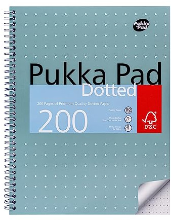 Pukka Pad, A4 Dotted Metallic Jotta Book for Graphing, Art, Bullet Journaling – Bulk 15 Pack – 29.7 x 23cm – Wirebound Notebook with 80GSM Paper, 4-Hole Margins and Perforation - 200 Pages, Grey