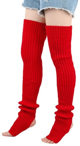 Whakano Gestrickt Beinstulpen Damen,Langer Stulpen mit Fersenloch,Winter Fußwärmer Ballett Legwarmer Armstulpen,Kniestrümpfe,Overknees Strümpfe,Beinstulpen für Yoga Tanz Ballett Fitness,Rot