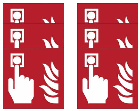 GLOBAL KIT DI 6 ADESIVI QUADRATI - Pulsante di allarme incendio - Pittogramma ISO 7010 Con Stampa Diretta U.V. (IDEALE ANCHE PER ESTERNO) (2,5 cm)