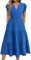 Zeagoo Women's Ruffle Short Sleeve V Neck Summer Dress Midi Casual Beach Sundress with Pockets Blue XL
