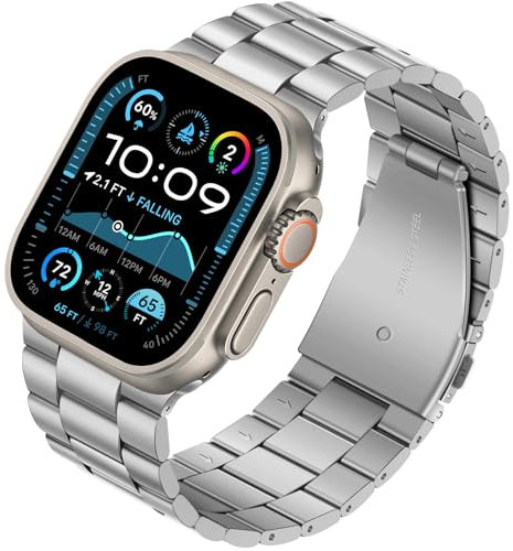 Tasikar Cinturino in metallo compatibile con Apple Watch 46mm (serie 10) 45mm 44mm 42mm Cinturino in acciaio inossidabile compatibile con Apple Watch SE serie 10 9 8 7 6 5 4 3, Plata
