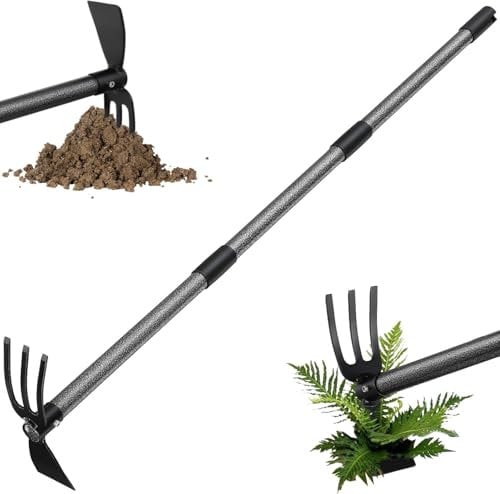 Hoe Garden Tool, 78 cm Long Garden Hoe and Cultivator, Garden Hand Tiller with Long Handle, Heavy Duty Garden Tools Hoe Cultivator for Gardening, Weeding, Lossening Soil