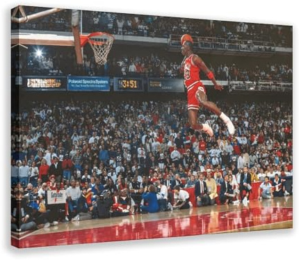 WGRWA Poster auf Leinwand, Motiv: Basketballspieler, Michael Jordan, Schlafzimmer-Dekor, Sportlandschaft, Büro, Raumdekoration, Geschenk, Rahmen-Stil, 30 x 45 cm