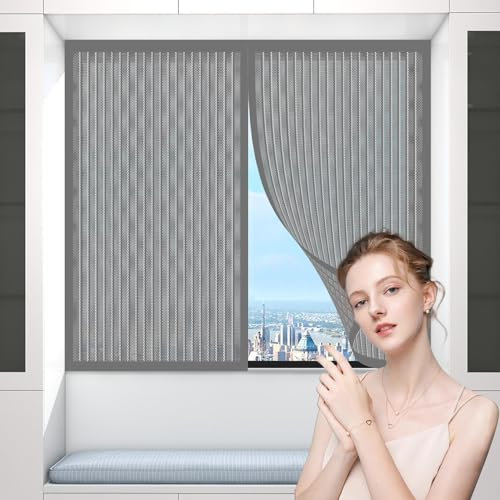 Rideau de Porte Isolant Thermique 34 x 80 cm, avec Magic Tape Sans Perçage, Coupe-Vent, Moustiquaire Porte Magnétique Rideau, pour Tout Type de Fenêtre, Gris