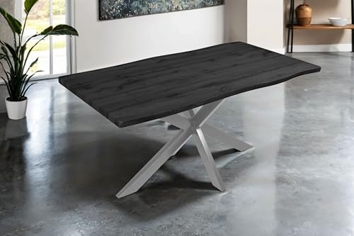 SAM Esstisch Josy | 160 x 85 cm | Holz-Optik in Grau | Spider-Gestell Metall Silber | 40 mm Tischplatte mit Baumkante | Tisch für Esszimmer & Küche