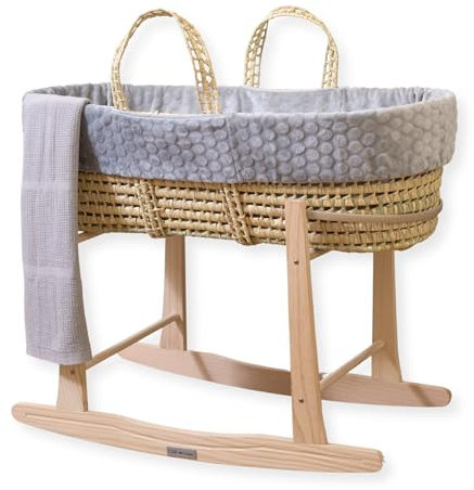 Clair de Lune Marshmallow Palm Moses Basket with Rocking Stand Essential Special Buy Bundle 75 x 28 cm (Grau)
