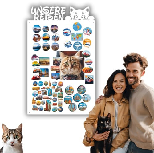 Anwicar Magnettafel - Magnetische Pinnwand mit Katzenmotiv - ideal für Magnete und Notizen - magnetisches Whiteboard - beschreibbare Tafel - inkl. Montageset - Weiß - 80x50 cm