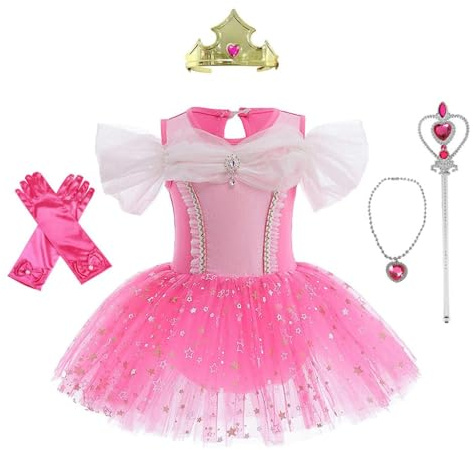 Lito Angels Robe Ballet de Danse Princesse Aurore pour Enfant Filles avec Accessoires, Déguisement Ballerine Justaucorps Danseuse Tutu Taille 18-24 mois (étiquette en tissu 90)
