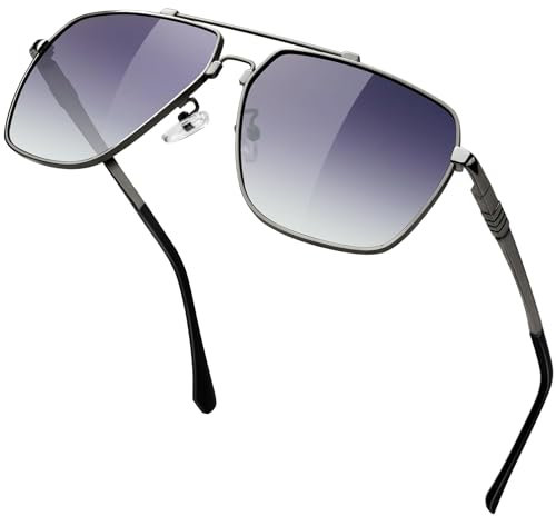 KANASTAL Groß Sonnenbrille Herren und Damen Retro Klassische Polarisiert Sonnenbrille mit Premium Quadratisch Metallrahmen UV400 Schutz, Glänzend Gunmetal Rahmen Schwarz Gläser