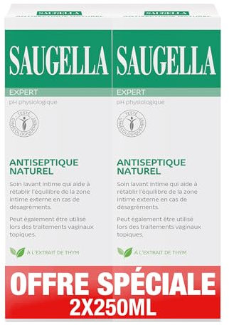 Saugella - Antiseptique Naturel - Soin Lavant - Equilibre de la zone intime - Apaise les irritations et les démangeaisons intimes - Lot de 2x250ml