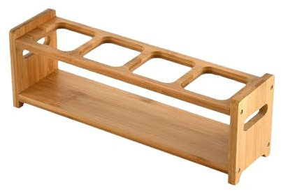 Spezia mensola - porta bottiglie in legno in legno, 4 scomparti | Organizzatore da tavolo, mensola per spezie per cucina, portaspezie, contenitore portaoggetti, mensola donatore per bicchieri, salse,