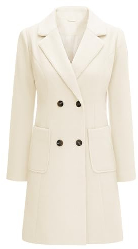 Yuson Girl Wintermantel Damen Langer Wollmantel Herbst Winter Klassischem Revers Coat Warmer Übergangsmantel Elegant Kurzmantel Einfarbig Jacke Outwear mit Doppelreihigen Knöpfen(Beige, L)