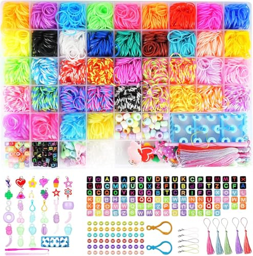 AOKITO 3800 Loom Bänder Set für Kinder, 40 Farben DIY Gummibänder | mit Perlen Haken Charms und Aufbewahrungsbox, Armbänder Selber Machen Zubehör, Geschenke für Mädchen Jungs