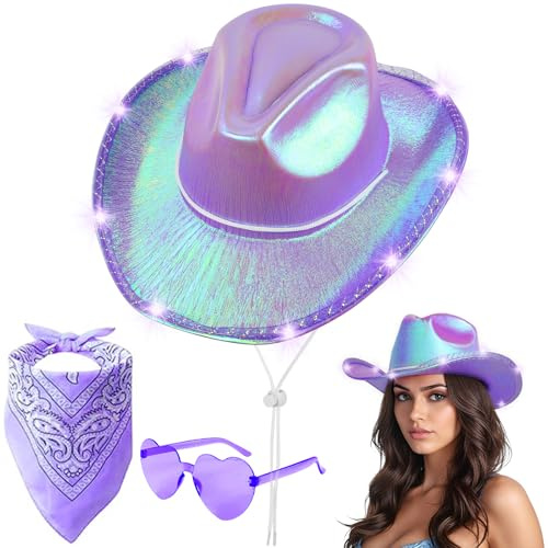 Aomig CowboyHut Damen Herren Fashion Westernhut Cowboyhüte Cowgrilhut-G | Rockstar Randlose Hippie Herzförmige Brille Halstuch Wilder Westen Party Geburtstagsfeier Fasching Karneval Kostüm Party