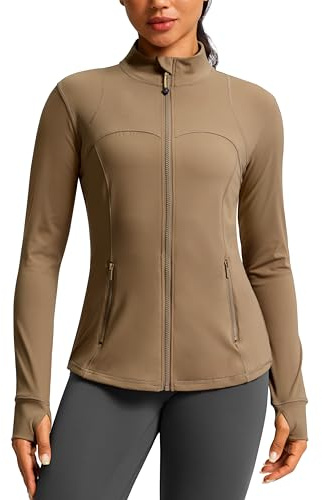 G Gradual Womens Coffee Workout Jacket Zip Up Hip Length Soft 4 Pockets Gym Walking Jackets Clothing (Light Coffee, S)