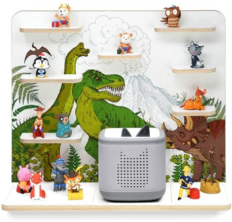 stadtecken Holzregal passend für Toniebox 2 I Geeignet für ca. 50 Tonies I Perfekte Aufbewahrung im Kinderzimmer I Regal zum Aufstellen oder Aufhängen (Dinomania, Groß)