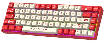 Plyisty Mechanische Gaming-Tastatur, Kompakt, 68 Tasten Mit Rotem Schalter, 17 Arten Von RGB-Hintergrundbeleuchtung, Kabelgebundene USB-Tastatur Für Laptops PC-Gamer, (Rot und Weiß (Roter Schalter))