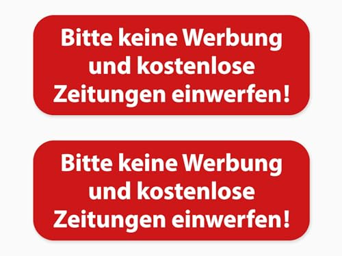 Aufkleber Briefkasten Bitte KEINE WERBUNG Sticker rot 2 Stück Wetterfest UV Beständig 5,5 cm x 2cm