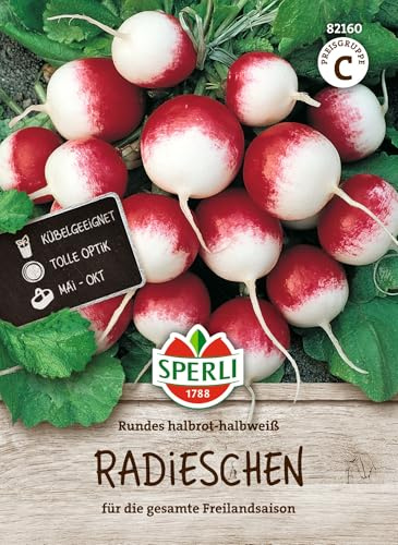 Sperli Radiessamen Rundes halbrot-halbweiß 82160, Gemüsesaat | Zweifarbige Radieschen Samen für Freiland & Hochbeet, für Gemüsesamen Anbau & Balkon Gemüse