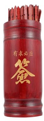 Artibetter Jeu de Divination Bouddhiste Seau Profond Rouge et 100 Bâtonnets en Bois, Accessoires pour Rituels Chinois, Ensemble Compact Portable Temple, Bureau, Maison, Jeu Traditionnel