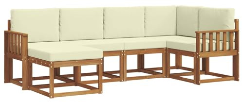vidaXL Outdoor-Sofagarnitur mit Kissen 6 pcs Natur und Creme, Outdoor-Sofa-Set, Moderne Terrassenlounge, langlebige Gartenmöbel, modular, Terrassensitzmöbel