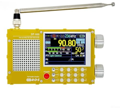 DP-666 Radio portatile a onde corte con chip TEF6686 Full Band FM AM ricevitore 5000 mAh batteria display RDS e tastiera numerica per viaggi (giallo)