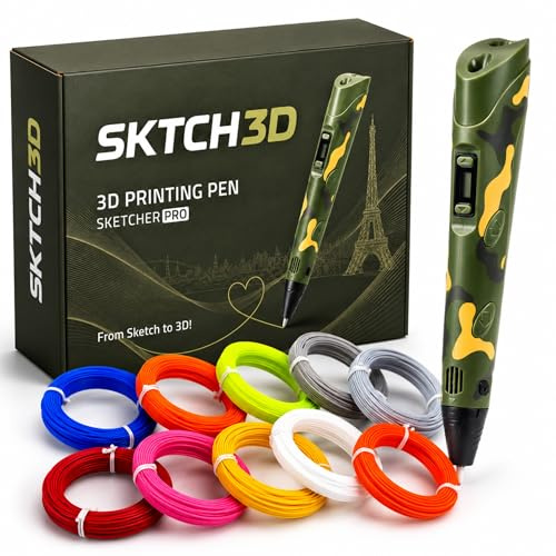 SKTCH3D 3D Stift Professionell PLA, 3D Druckstift mit LCD Display – Army