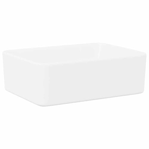 Lavabo da appoggio 40 x 30 x 13 cm, in ceramica, bianco, design moderno, per bagno, bagno degli ospiti