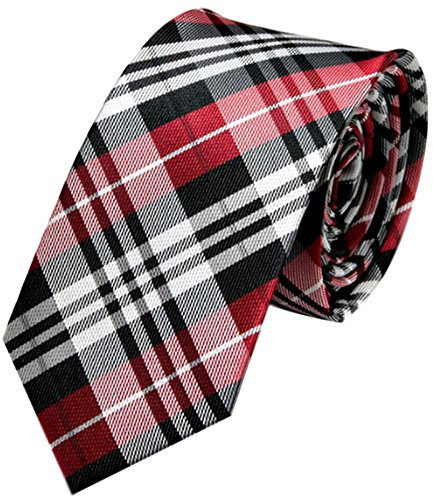 GASSANI Schmale dünne 6cm Krawatte kariert | Karo Herrenkrawatte zum Sakko Anzug | Schlips Binder mit Schwarze Graue Rote Karos