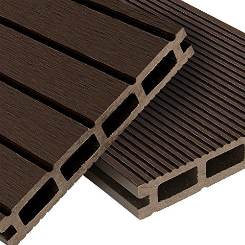WPC Terrassendielen Basic Line - Komplett-Set dunkelbraun | 60m² (4m x 15m) Holz-Brett Dielen | Boden-Fliesen + Unterkonstruktion & Clips | Balkon Boden-Belag + rutschfest + witterungsbeständig