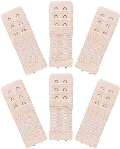 Akstore 6 Pieces Women's Soft Comfortable Elastic Bra Extenders Bra Extension Strap 2 Hook 3 Row Lady's Bra Extender Bra Band, Skin Color, One Size