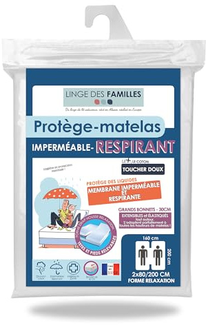 Linge des Familles - Protège Matelas Lit Articulé 2x80x200 cm - Imperméable & Respirant - Alèse Lit Electrique 160x200 - Bonnet 30 cm - Label Oeko-TEX® Standard 100 - Made in Europe