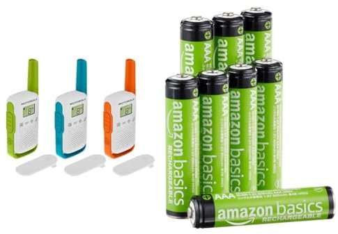 Motorola Talkabout T42 Triple PMR-Funkgeräte & Amazon Basics Vorgeladene NI-MH AAA-Akkus - Akkubatterien (1.000 Zyklen, typisch 800mAh, 1.2 V,minimal 750mAh) 8 Stck