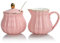 Sweejar Home Royal Ceramic Sugar and Creamer Set, 3 Piece Set with Cream Pitcher, Sugar Bowl, Sugar Set with Lid & Spoon, Coffee Serving Set Wedding Gift(Pink)