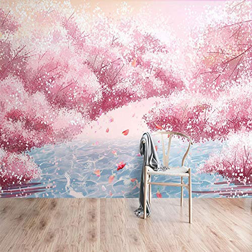 Pink Cherry Blossom Wallpaper_Japanese Romantic Pink Cherry Blossom Wallpaper Nordic Theme Hotel Restaurant net red Background n 3D Wallpapers Wallpaper Paste Living Room Paste The wall-250cm×170cm