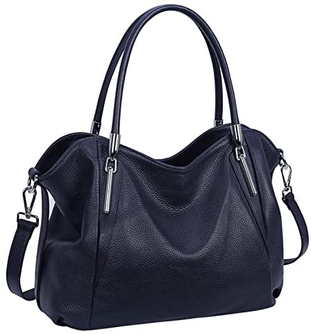 Heshe Damen-Handtasche aus Leder, Schultertasche, Arbeitstasche mit Griff oben, Designer-börsen, Blau (marineblau), Large