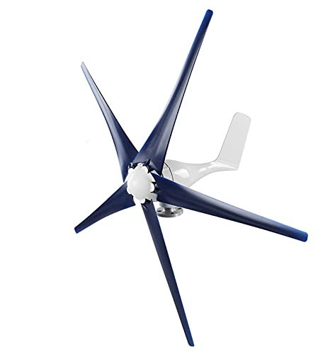 Generador de turbina eólica, generador de molino de viento 1600W Empresas de turbina eólica 5 palas Controlador de viento Kit de generador de turbina para barcos, terrazas, cabañas(Blue 12V)