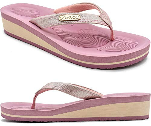 COFACE Femmes Tongs Mode Sandales Tong Compensees été Plage Piscine et Vacances avec Tapis de Yoga Confortable rose Taille 40