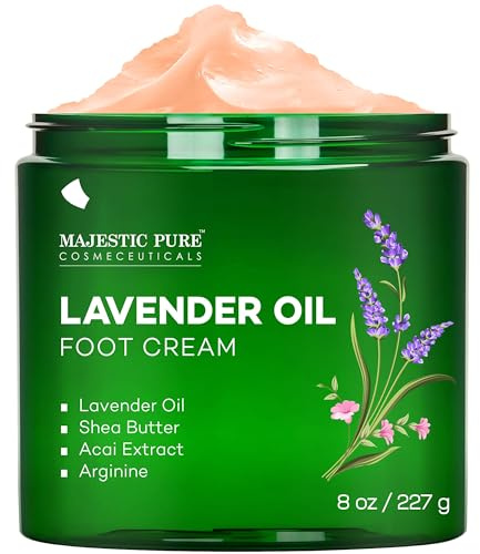Majestic Pure Lavender Oil Foot Cream, Warming Cream - Calluses, Dry Cracked Feet, Hands, Heels, Elbow, Nails, and Knees - Softens & Moisturizes Skin - 8 oz